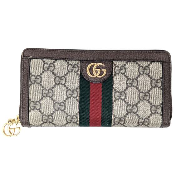 Gucci Ophidia GG Supreme Zip Wallet Beige Brown Web Stripe Double G Logo - Picture 10 of 10